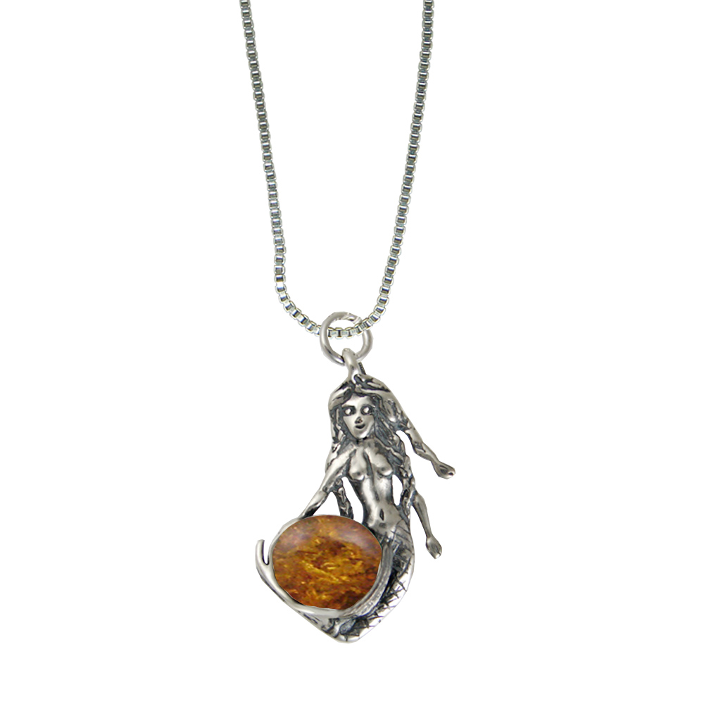 Sterling Silver Mermaid of the Seven Seas Pendant With Amber